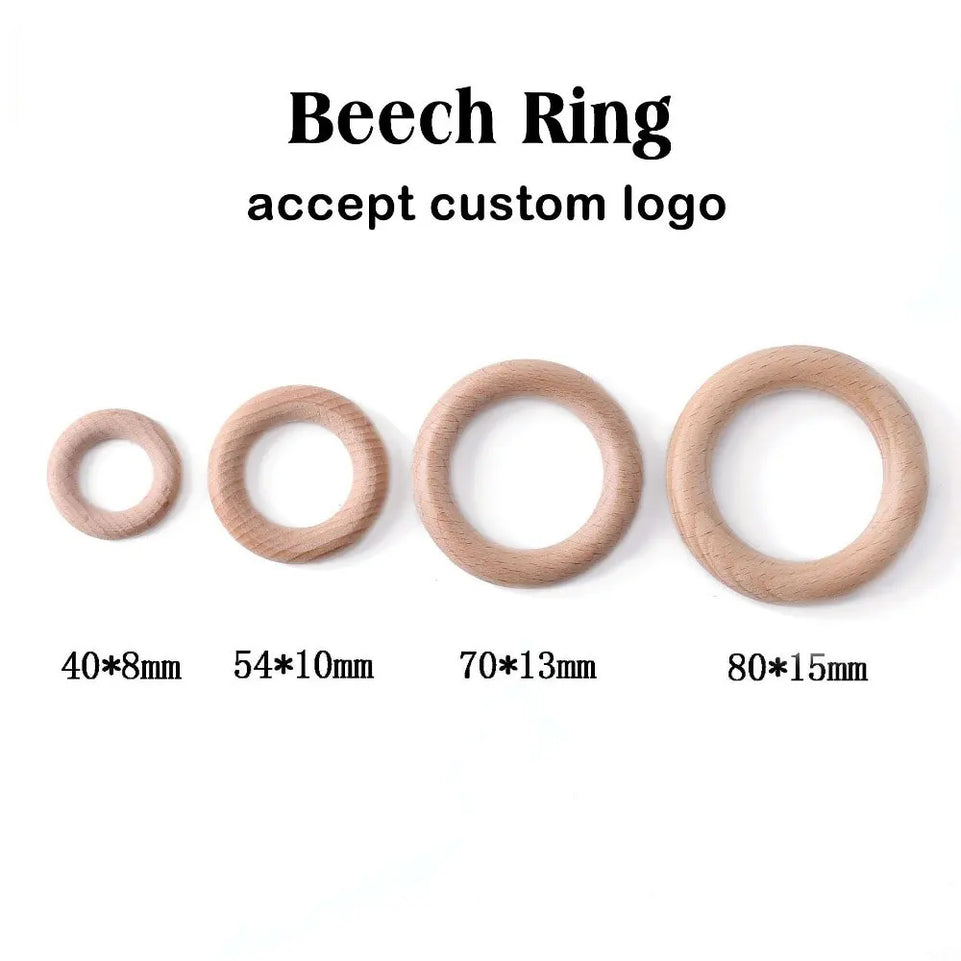 5Pc Wooden Ring Baby Teether BPA Free Beech Natural Ring Wood Rodent Teething Ring Toy Montessori DIY Nursing Baby Bracelet Gift