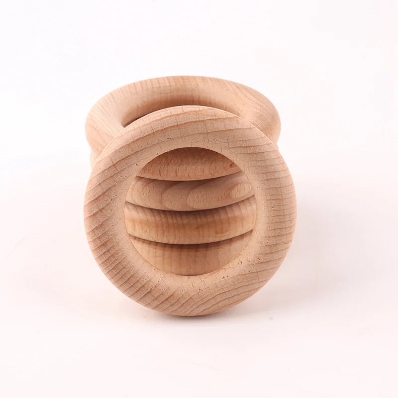 5Pc Wooden Ring Baby Teether BPA Free Beech Natural Ring Wood Rodent Teething Ring Toy Montessori DIY Nursing Baby Bracelet Gift
