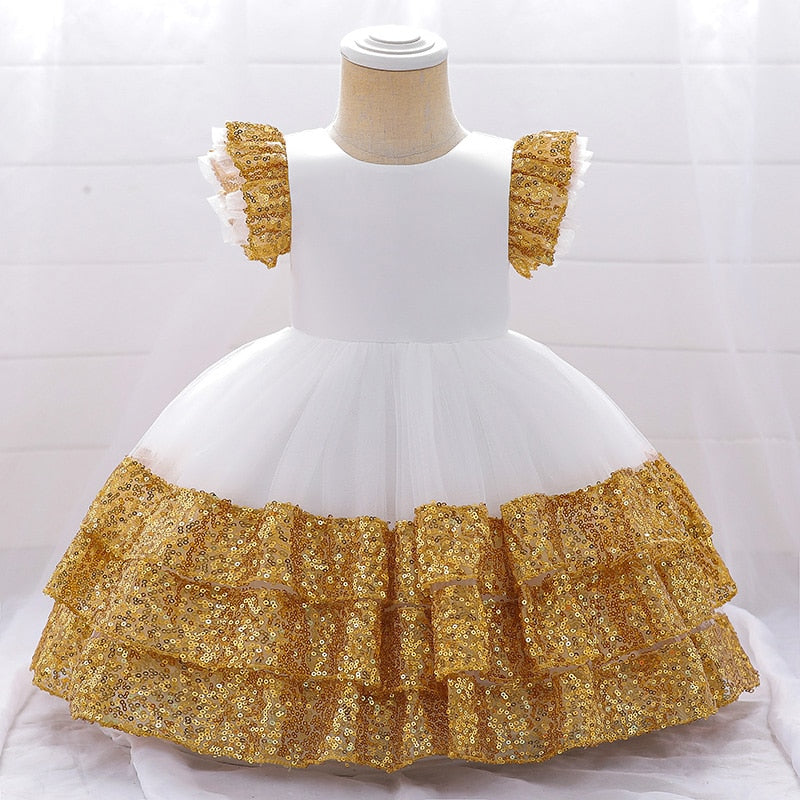 Toddler Costume Baby Girl Clothes Pageant Backless Sequin 1 Year Birthday Dress For Baptism Bow Princess Party Dresses Gown