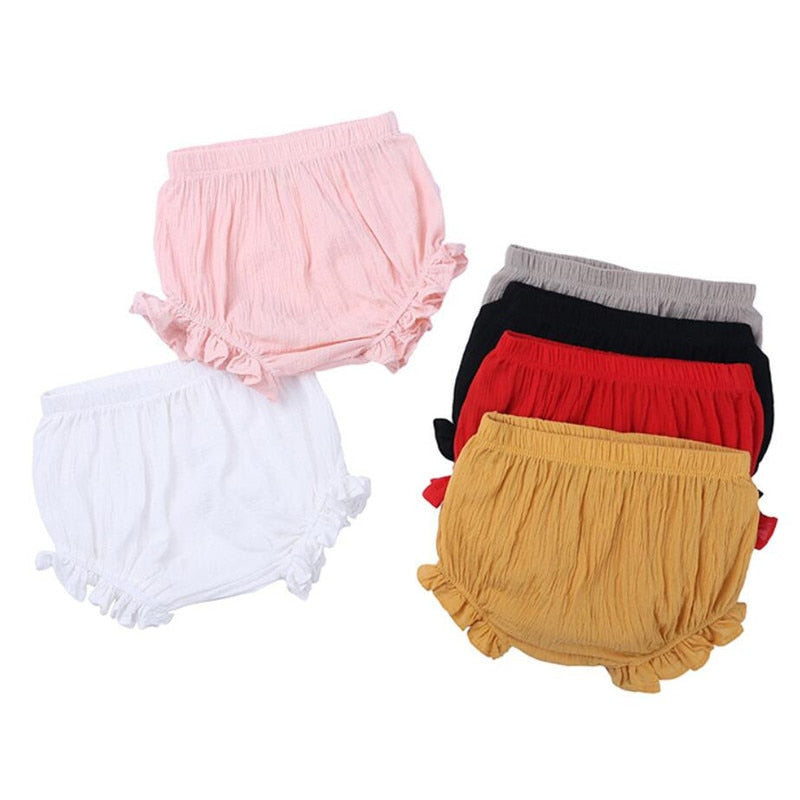 Summer Ruffled Baby Girl Shorts Candy Color Baby Bloomers Infant Cotton Linen PP Shorts Baby Shorts 1-3T Kids Clothes