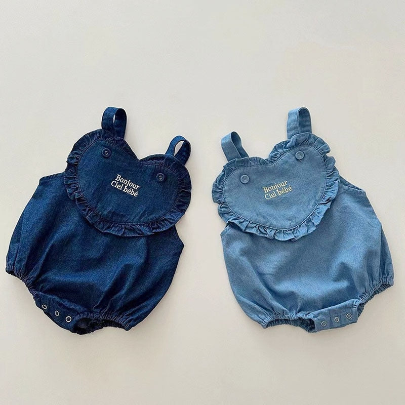 MILANCEL Summer New Baby Clothes Soft Denim Baby Bodysuit And One Piece Letter Embroidery Baby Outfit